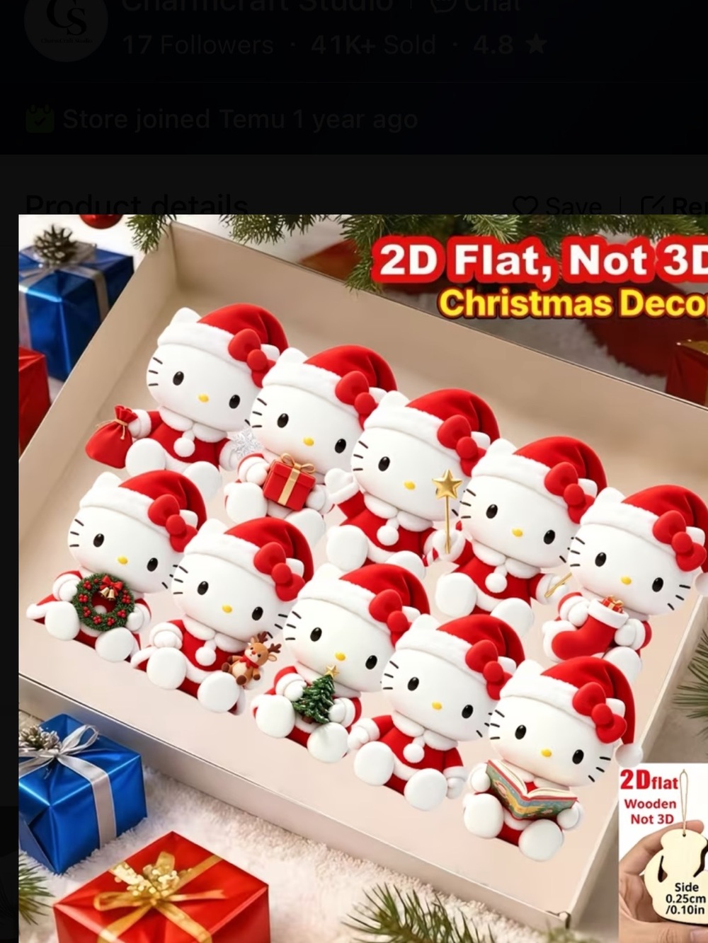 Hello Kitty Red & White Santa Mini Figurine Set - Holiday Ornaments
